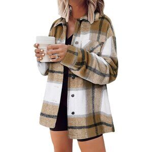 Women Yellow Collared V Neck Button Down Oversized Long Sleeve Shirt Top